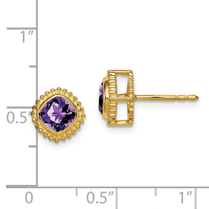 14K Gold Ohrringe mit Amethyst im Kissenschliff