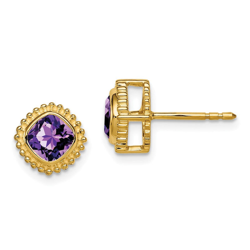 14K Gold Ohrringe mit Amethyst im Kissenschliff