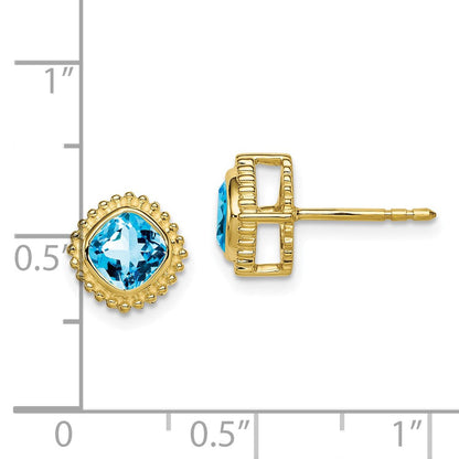10K Gelbgold Kissen Blautopas Ohrringe