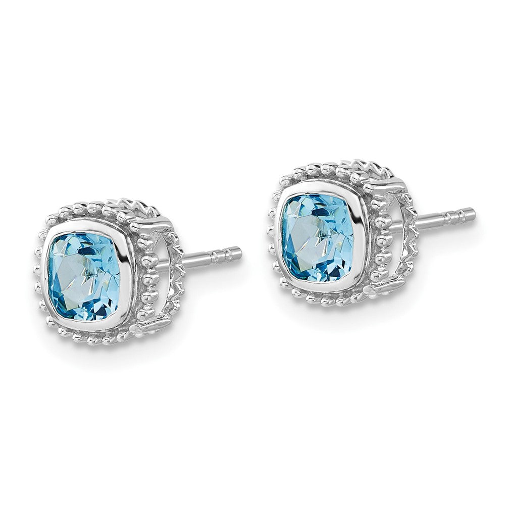 Massiv 14K Weißgold Kissen Synthetisch Blautopas Ohrringe