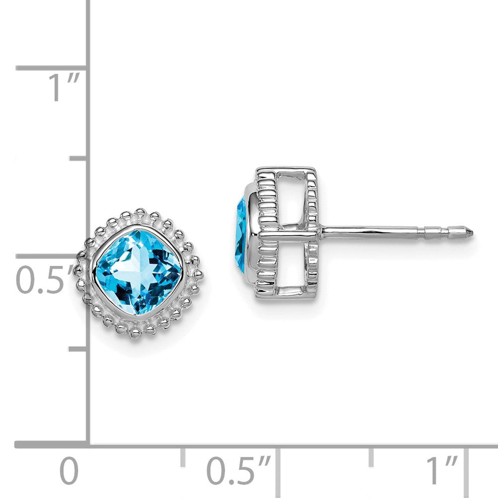 Massiv 14K Weißgold Kissen Synthetisch Blautopas Ohrringe