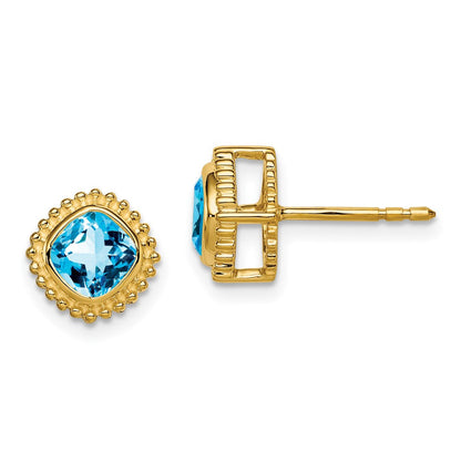 14K Gelbgold Ohrringe mit Blautopas im Kissenschliff