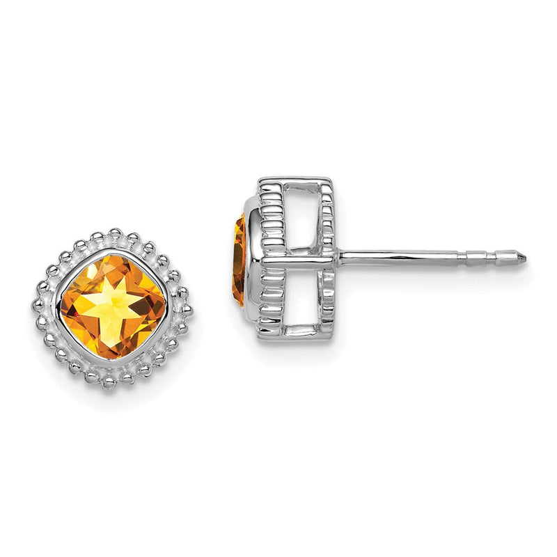 Massiv 14K Weißgold Kissen Synthetisch Citrin Ohrringe