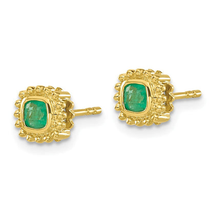 10K Gelbgold Kissen Smaragd Ohrringe