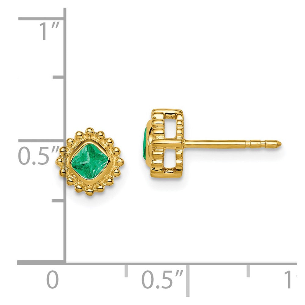 14K Gelbgold Ohrringe mit Smaragd im Kissenschliff