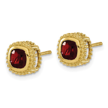 10K Gelbgold Kissen Granat Ohrringe