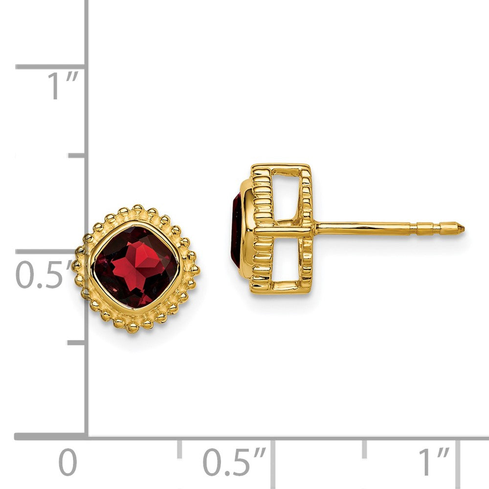 14K Gelbgold Ohrringe mit Granat im Kissenschliff