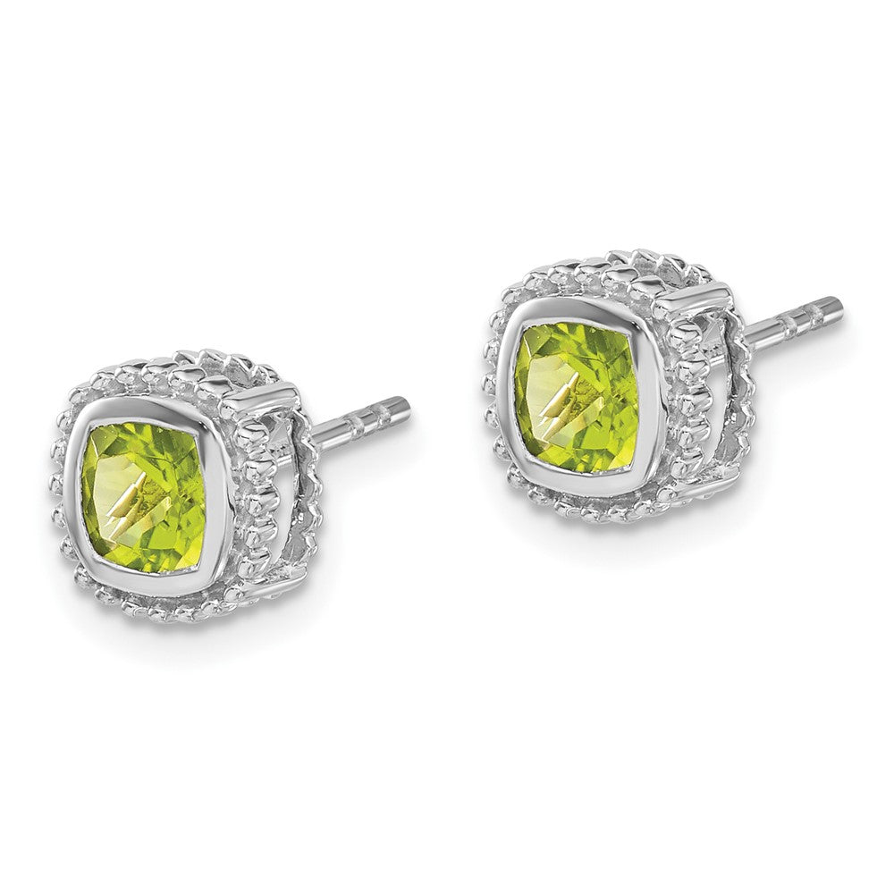 14K Weißgold Ohrringe mit Peridot im Kissenschliff
