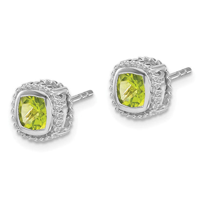 14K Weißgold Ohrringe mit Peridot im Kissenschliff