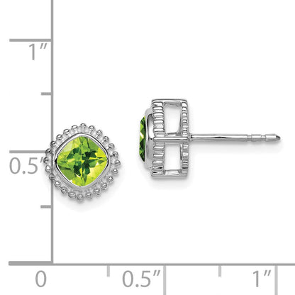 14K Weißgold Ohrringe mit Peridot im Kissenschliff