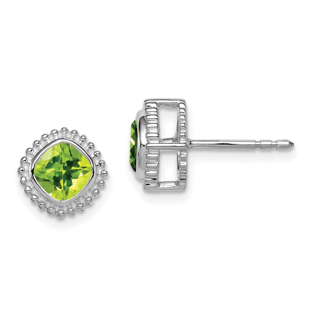 14K Weißgold Ohrringe mit Peridot im Kissenschliff