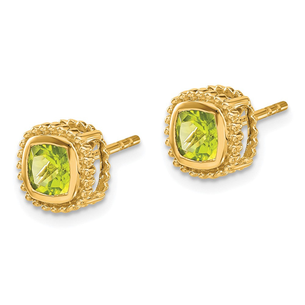 Massiv 14K Gelbgold Kissen Synthetisch Peridot Ohrringe