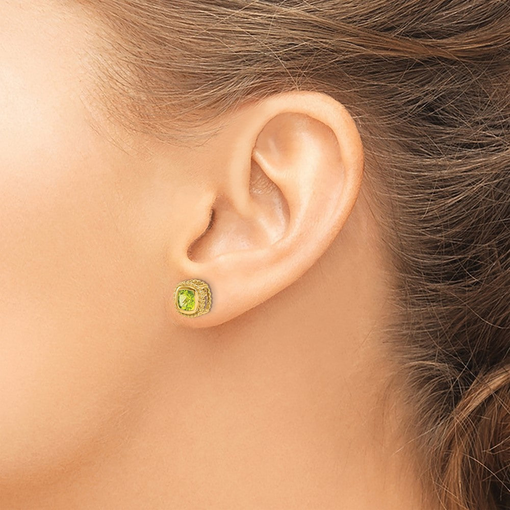 Massiv 14K Gelbgold Kissen Synthetisch Peridot Ohrringe