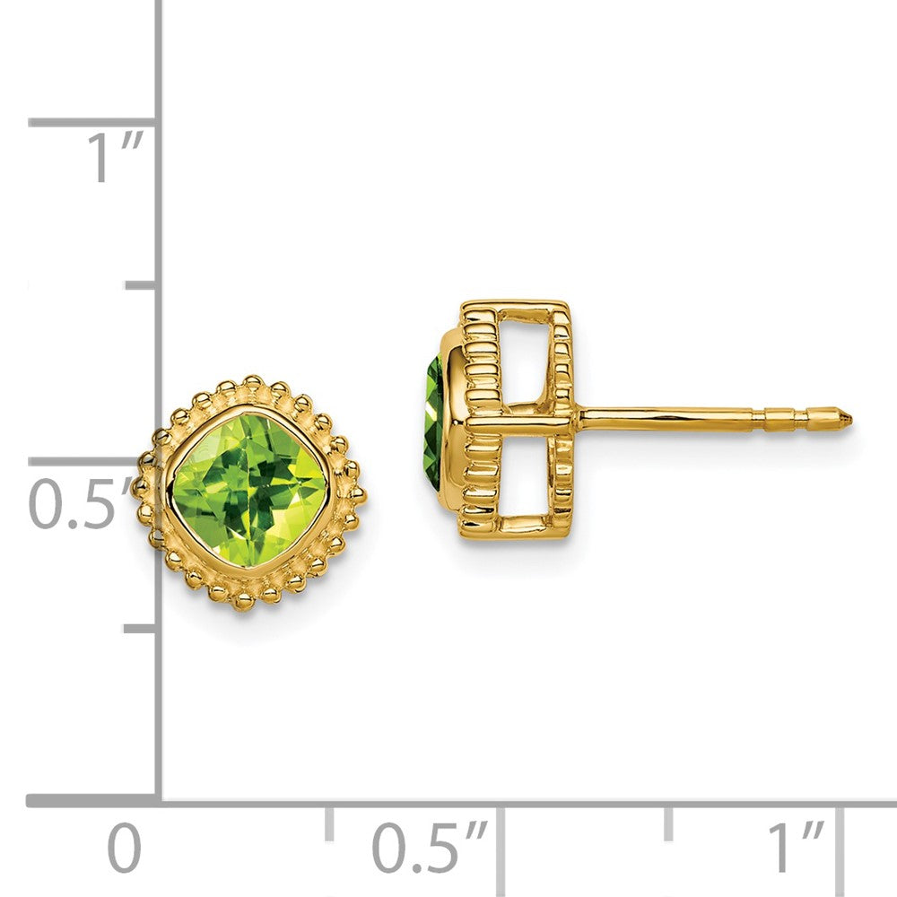 Massiv 14K Gelbgold Kissen Synthetisch Peridot Ohrringe