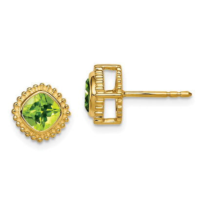 Massiv 14K Gelbgold Kissen Synthetisch Peridot Ohrringe