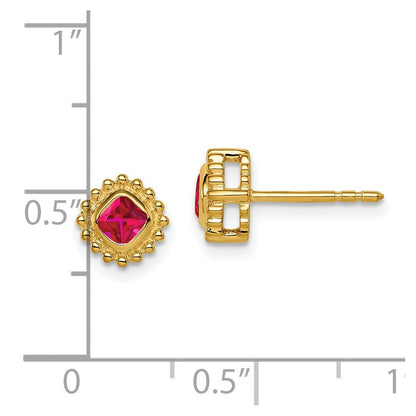 14K Gelbgold Ohrringe mit Rubin im Kissenschliff