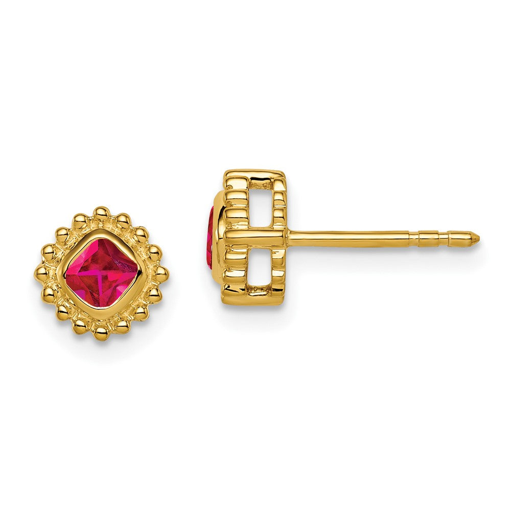 14K Gelbgold Ohrringe mit Rubin im Kissenschliff