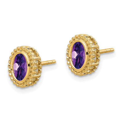 14K Gelbgold Ohrstecker mit ovalem Amethyst
