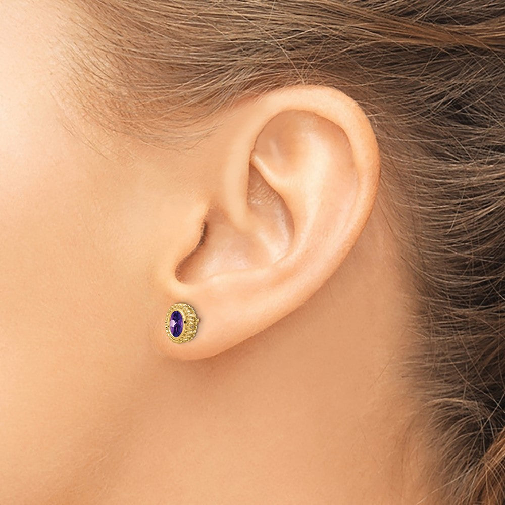 14K Gelbgold Ohrstecker mit ovalem Amethyst