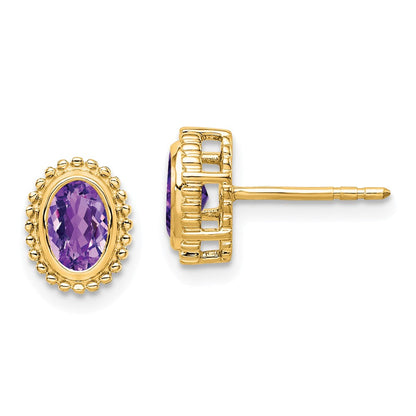 14K Gelbgold Ohrstecker mit ovalem Amethyst
