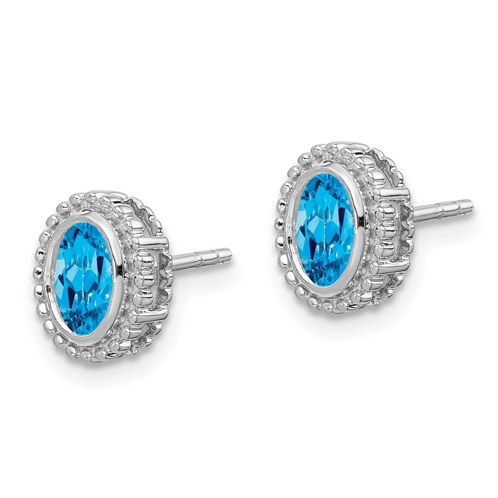 10K Weißgold Oval Blautopas Ohrstecker