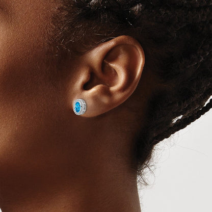 10K Weißgold Oval Blautopas Ohrstecker