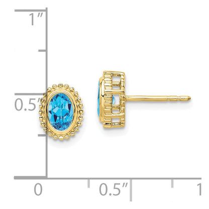 10K Gelbgold Oval Blautopas Ohrstecker