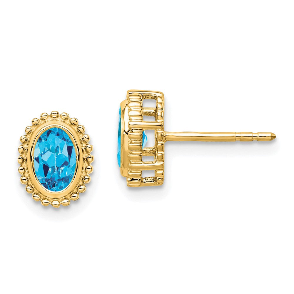10K Gelbgold Oval Blautopas Ohrstecker