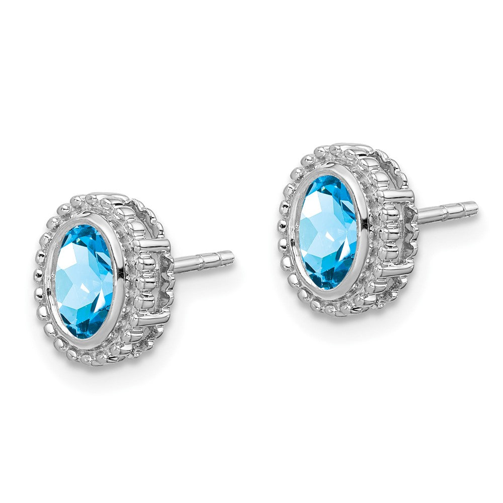 Massiv 14K Weißgold Oval Synthetisch Blautopas Ohrstecker