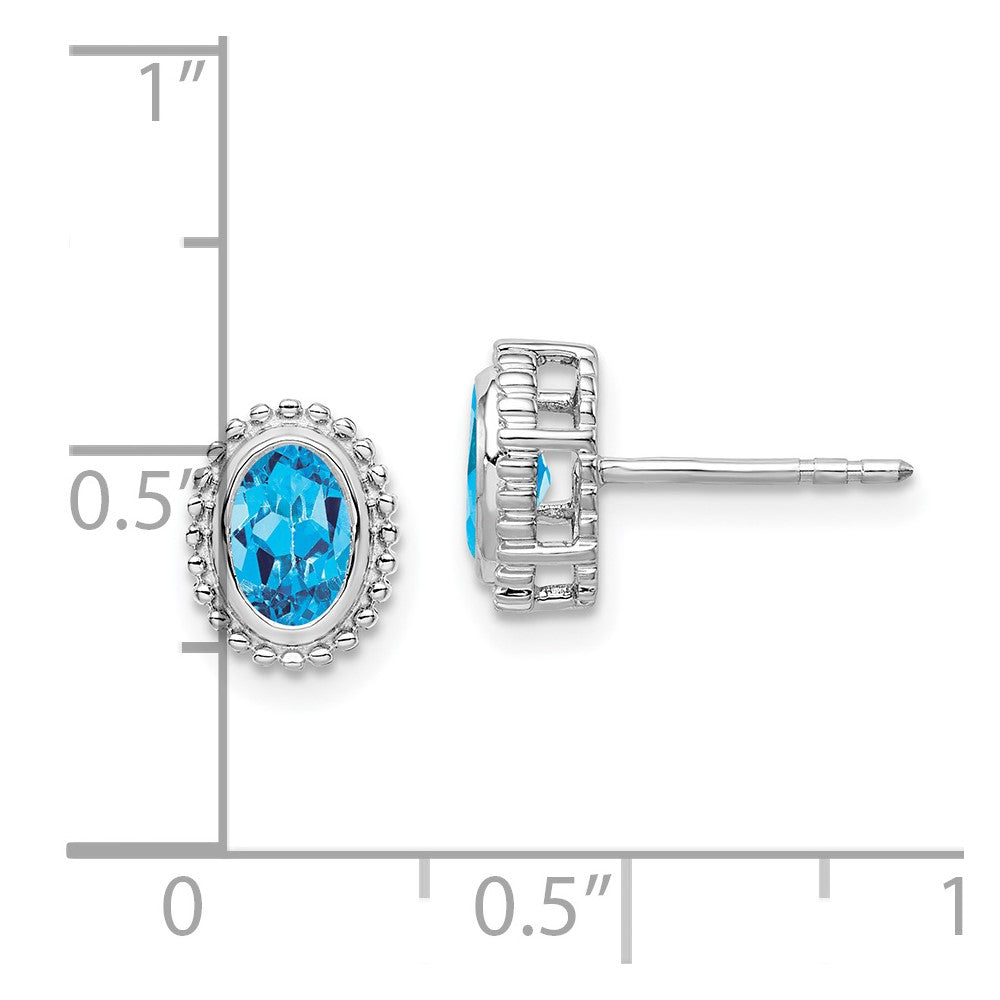 Massiv 14K Weißgold Oval Synthetisch Blautopas Ohrstecker