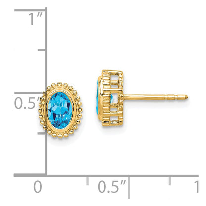 Massiv 14K Gelbgold Oval Synthetisch Blautopas Ohrstecker