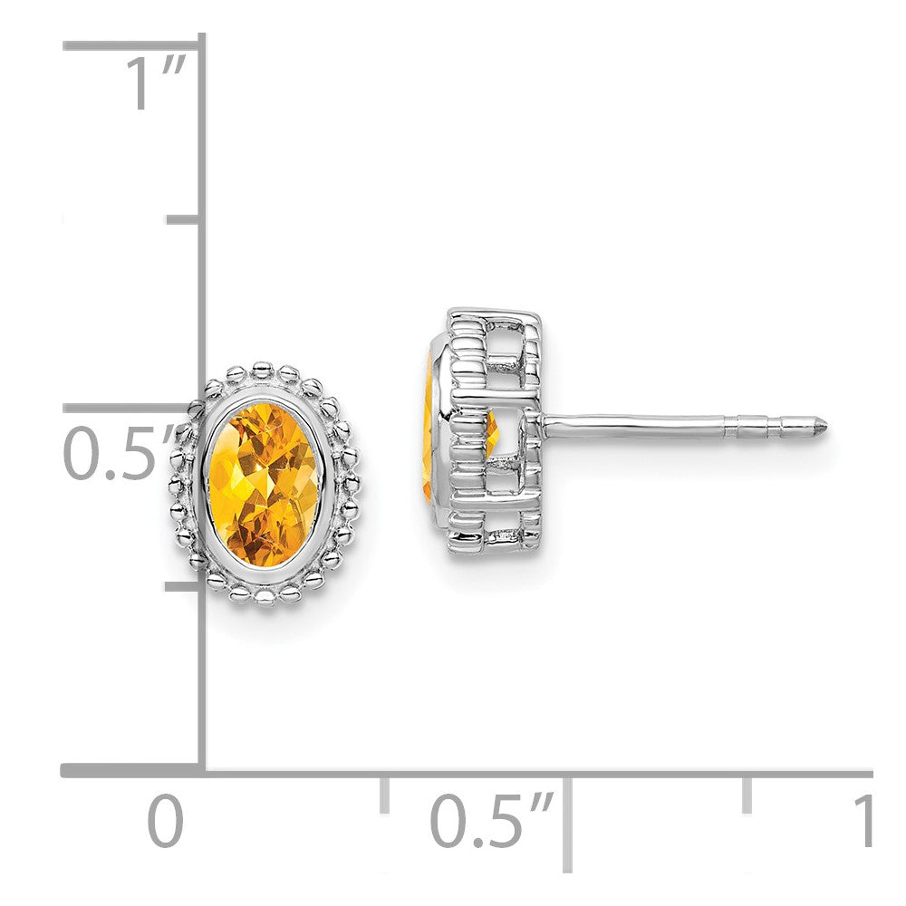 Massiv 14K Weißgold Oval Synthetisch Citrin Ohrstecker