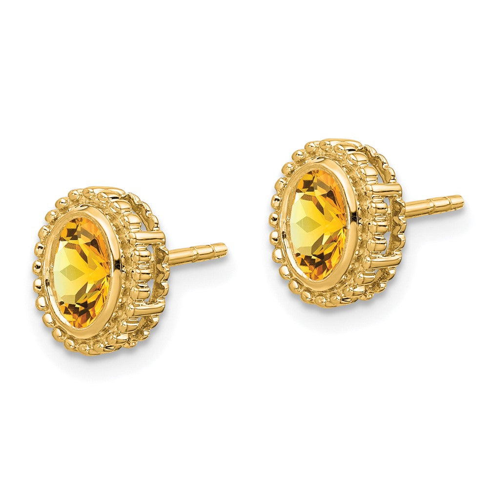 Massiv 14K Gelbgold Oval Synthetisch Citrin Ohrstecker