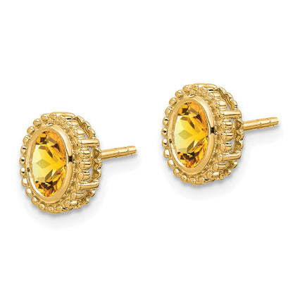 Massiv 14K Gelbgold Oval Synthetisch Citrin Ohrstecker