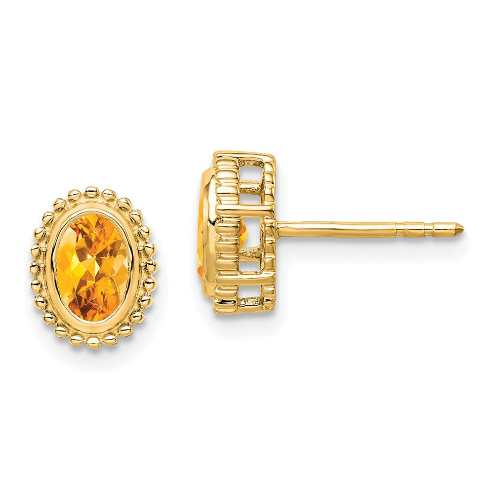Massiv 14K Gelbgold Oval Synthetisch Citrin Ohrstecker