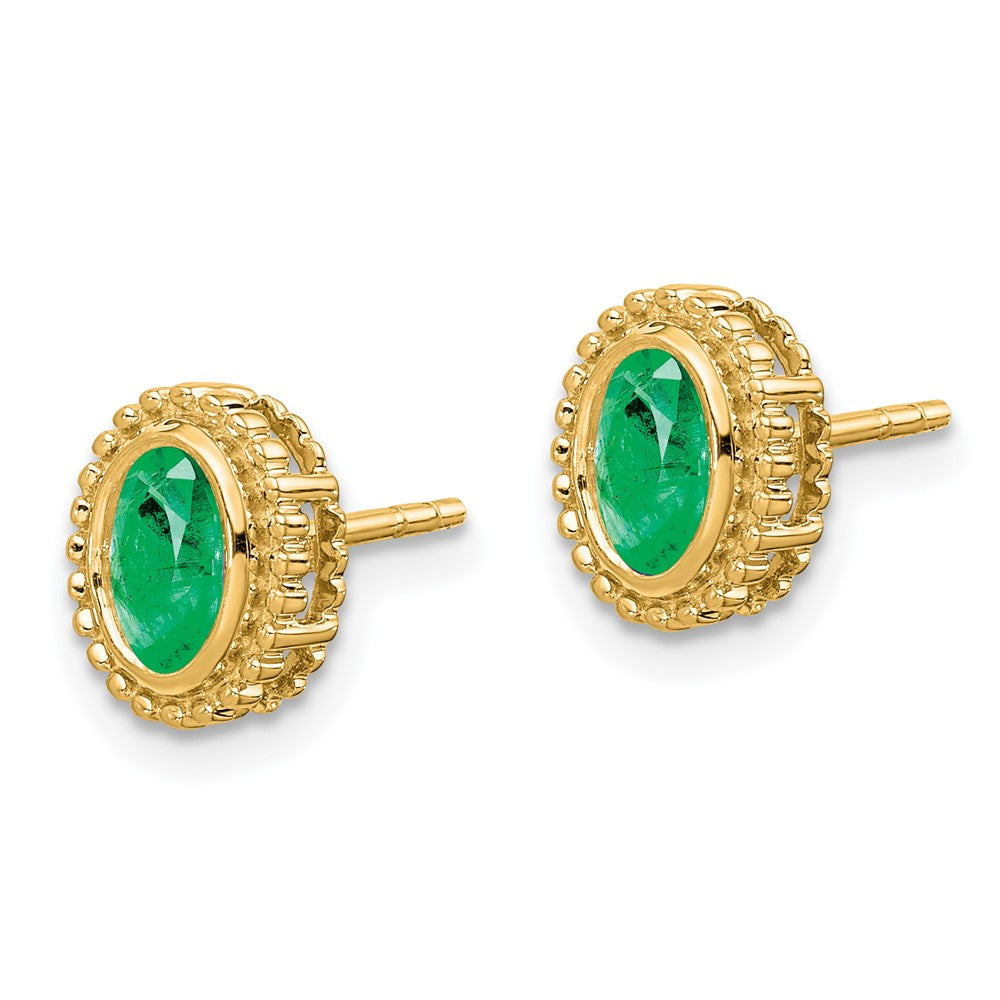 Massiv 14K Gelbgold Oval Synthetisch Smaragd Ohrstecker