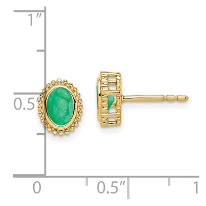 Massiv 14K Gelbgold Oval Synthetisch Smaragd Ohrstecker