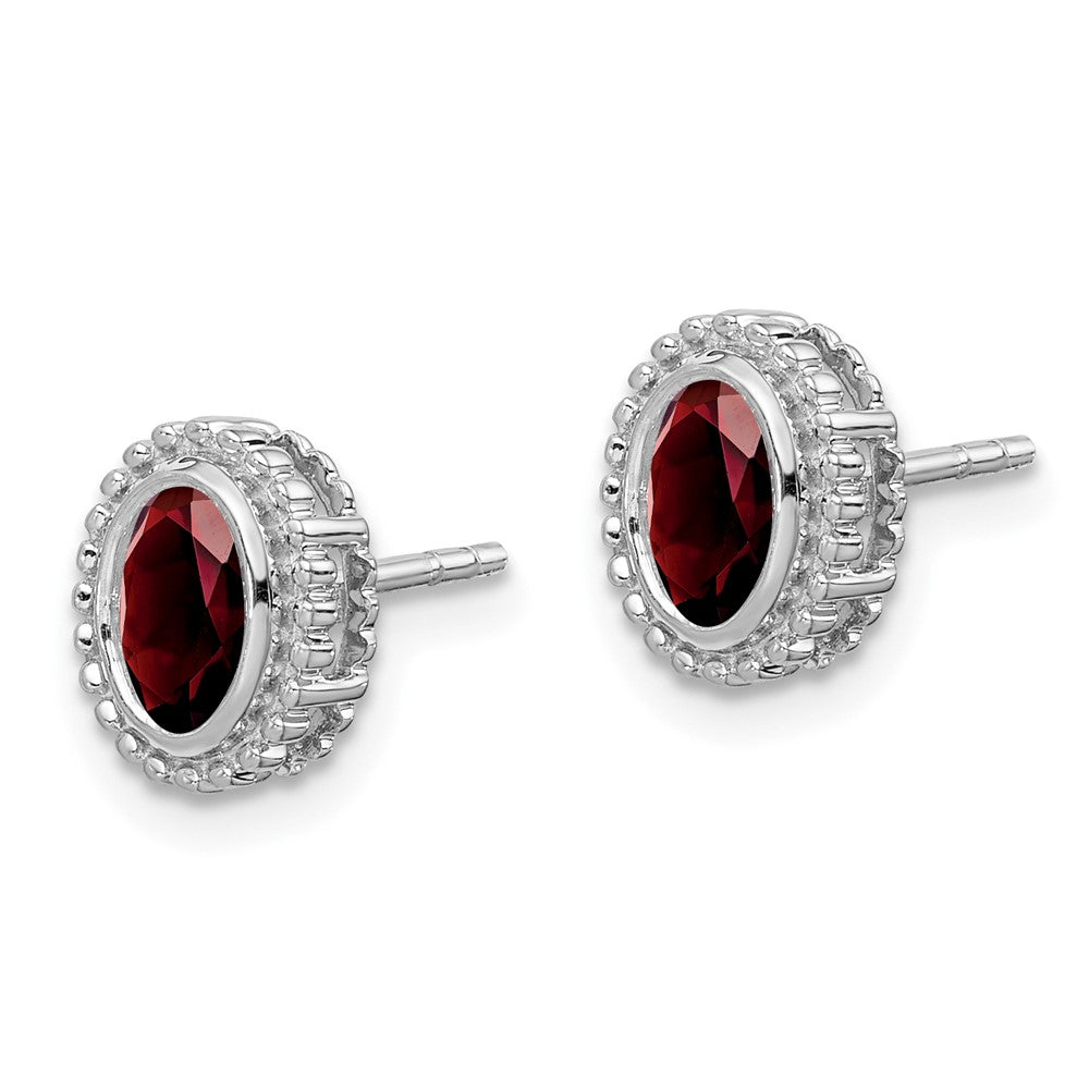 Massiv 14K Weißgold Oval Synthetisch Granat Ohrstecker