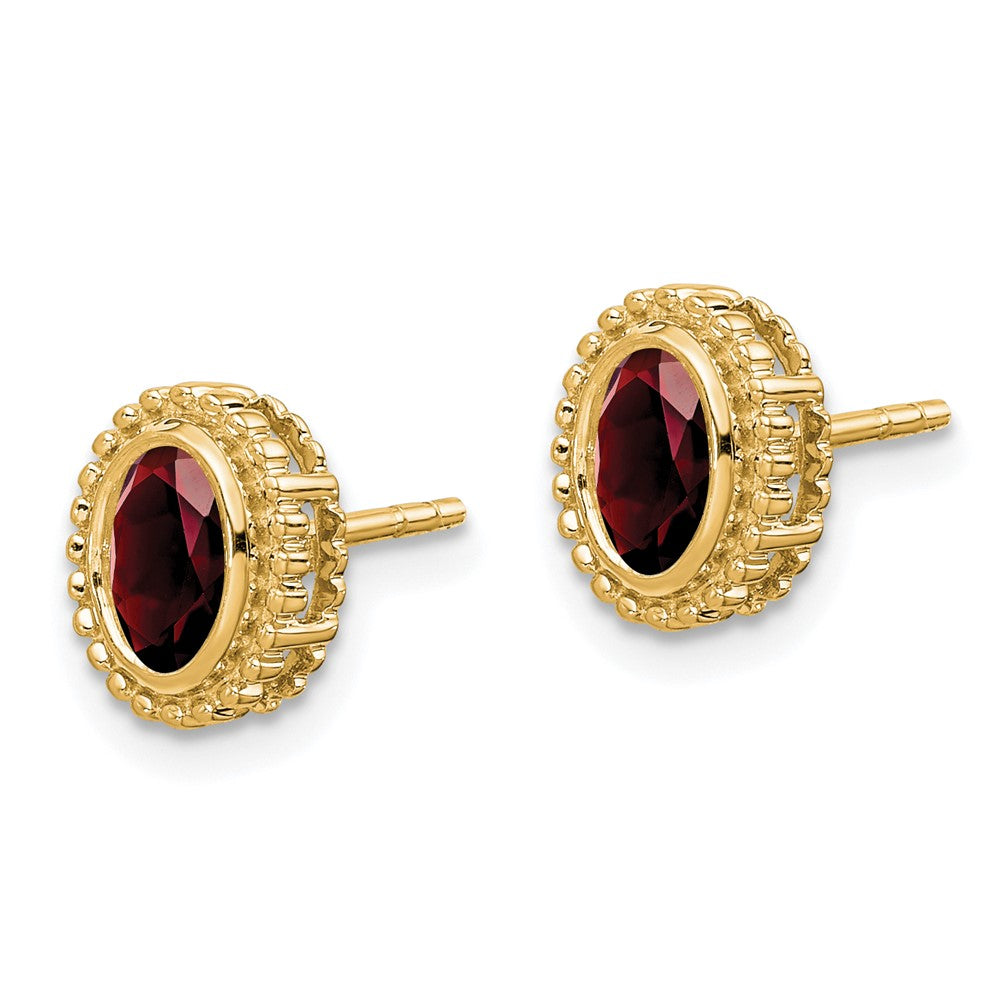 Massiv 14K Gelbgold Oval Synthetisch Granat Ohrstecker