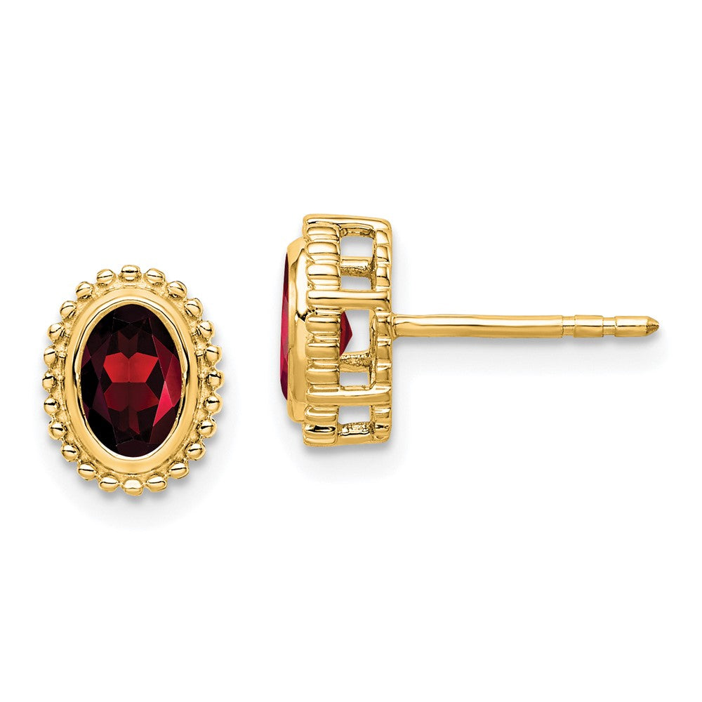 Massiv 14K Gelbgold Oval Synthetisch Granat Ohrstecker