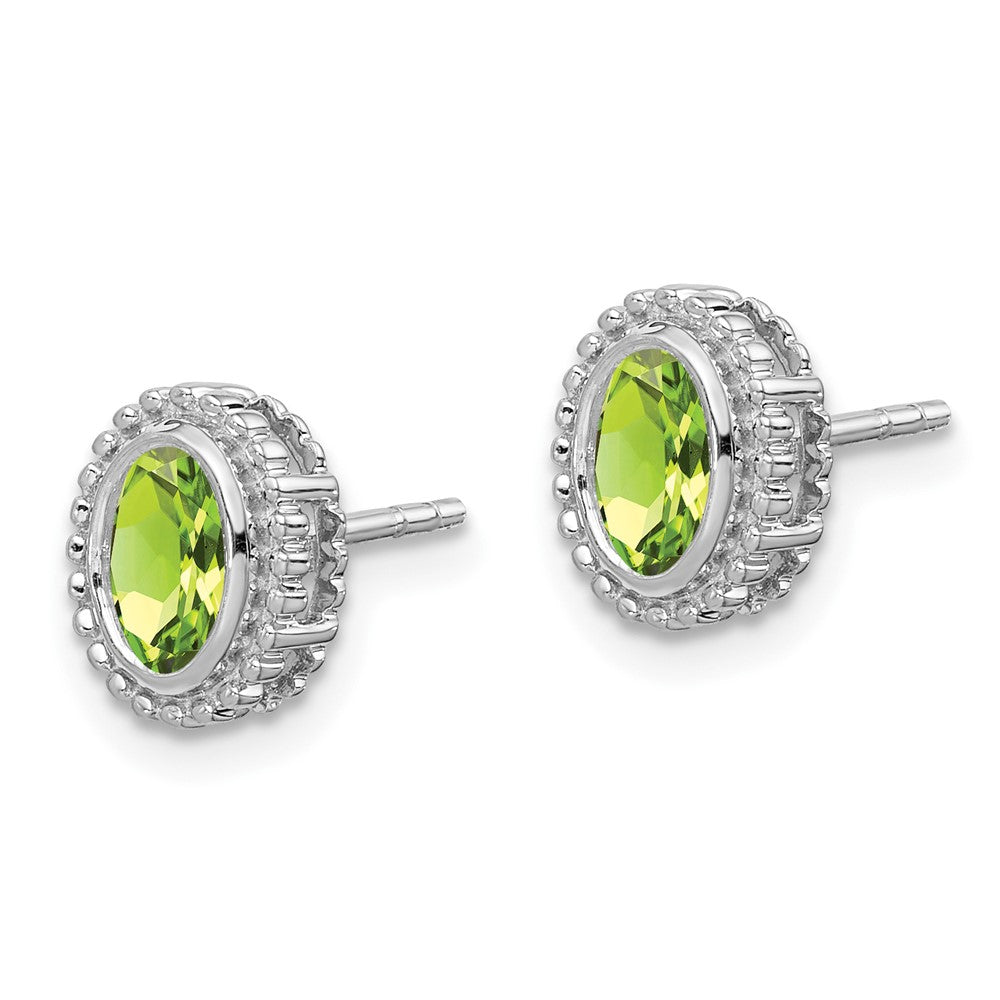 14K Weißgold Ohrstecker mit ovalem Peridot