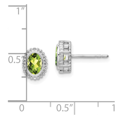 14K Weißgold Ohrstecker mit ovalem Peridot