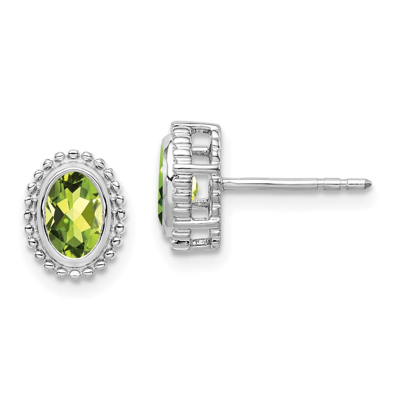 14K Weißgold Ohrstecker mit ovalem Peridot