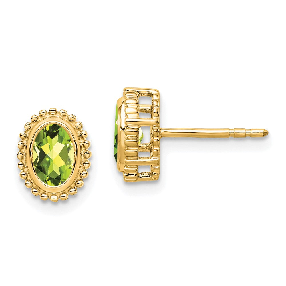 14K Gelbgold Peridot-Ohrstecker, oval