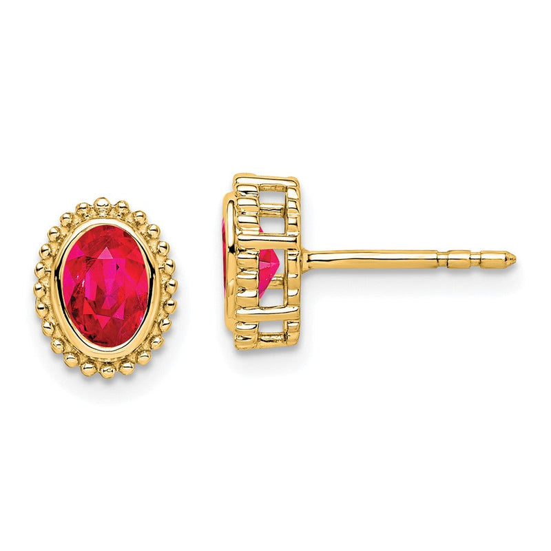14K Gelbgold Ohrstecker mit ovalem Rubin