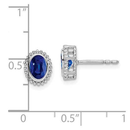 Massiv 14K Weißgold Oval Synthetisch Saphir Ohrstecker