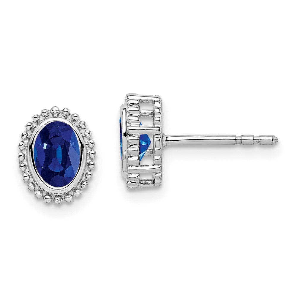 Massiv 14K Weißgold Oval Synthetisch Saphir Ohrstecker