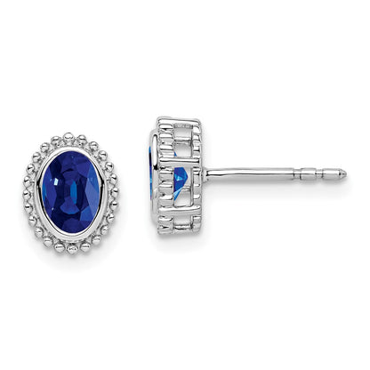 Massiv 14K Weißgold Oval Synthetisch Saphir Ohrstecker