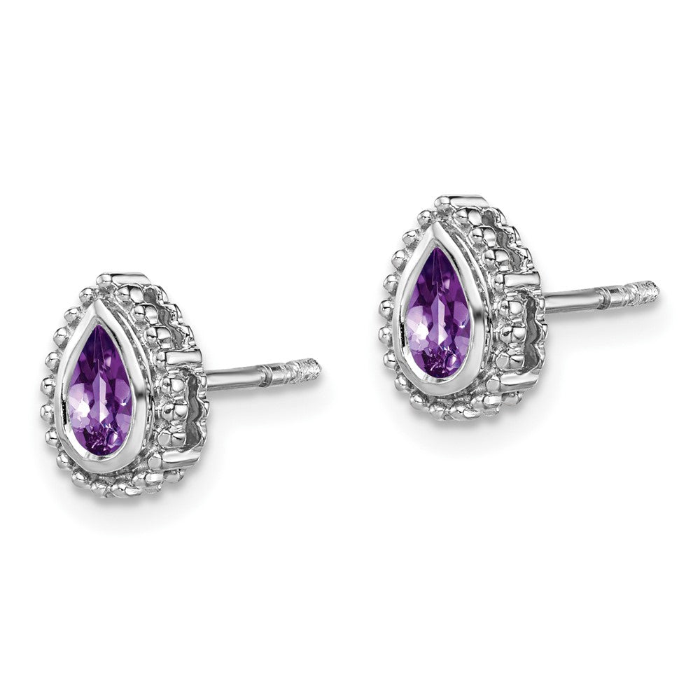 14K Weißgold Ohrstecker mit Amethyst im Birettschliff