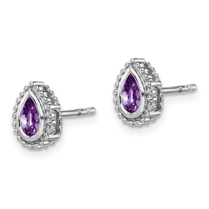 14K Weißgold Ohrstecker mit Amethyst im Birettschliff